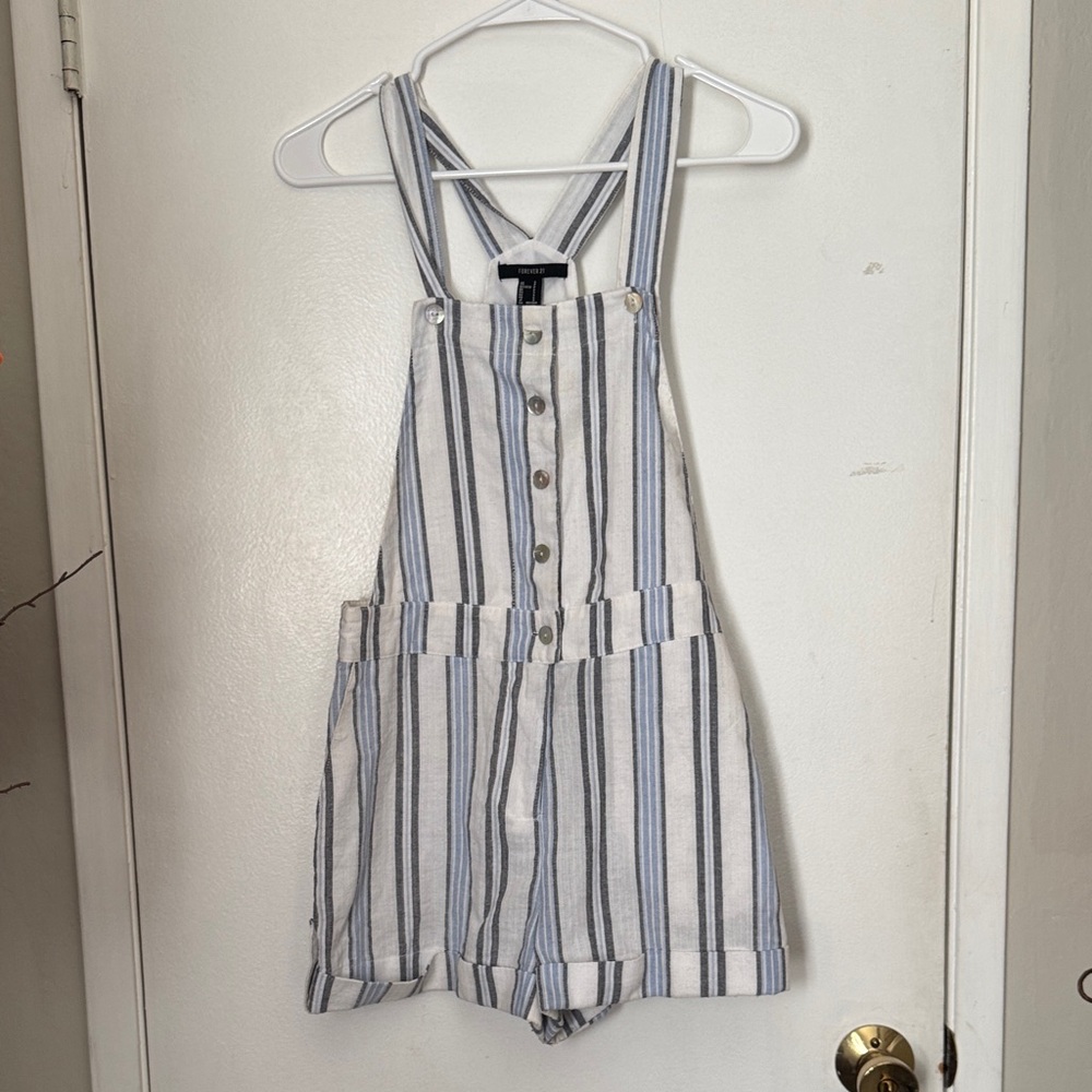 Forever 21 Blue and White Striped Overalls